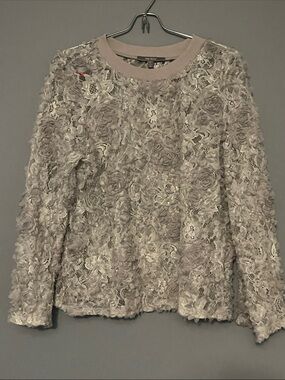 Floral Appliqué Crewneck Sweater in Cream by Banana Republic